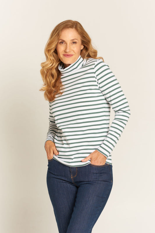 Goondiwindi Cotton Stripe Skivvy White/Khaki | G6050-3-W23