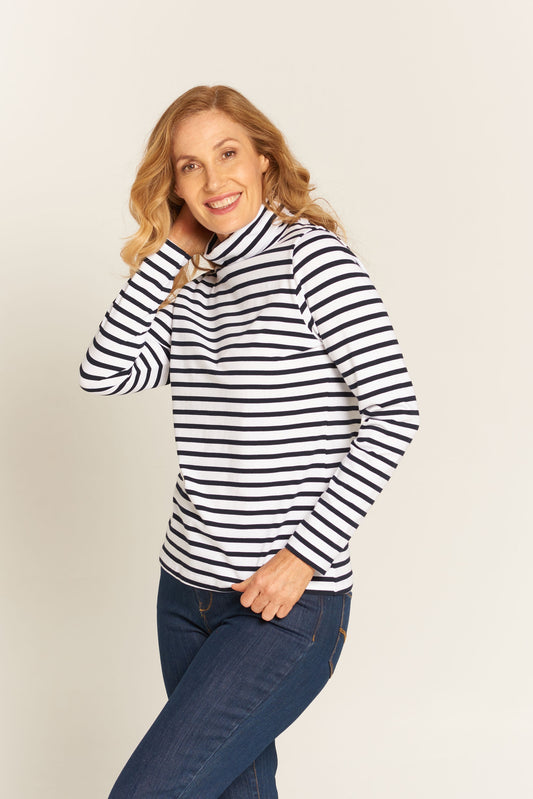 Goondiwindi Cotton Stripe Skivvy White/Navy | G6050-3-W23
