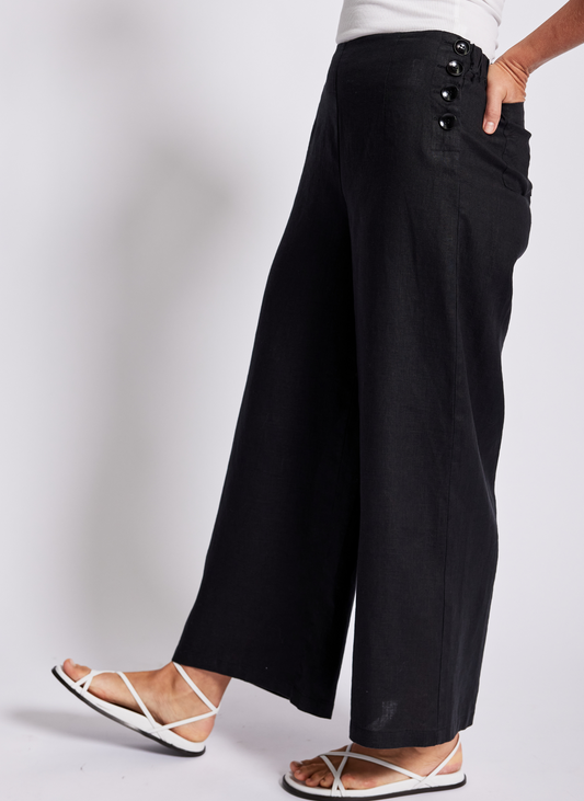 See Saw - 100% Linen Palazzo Pant Black | SS364