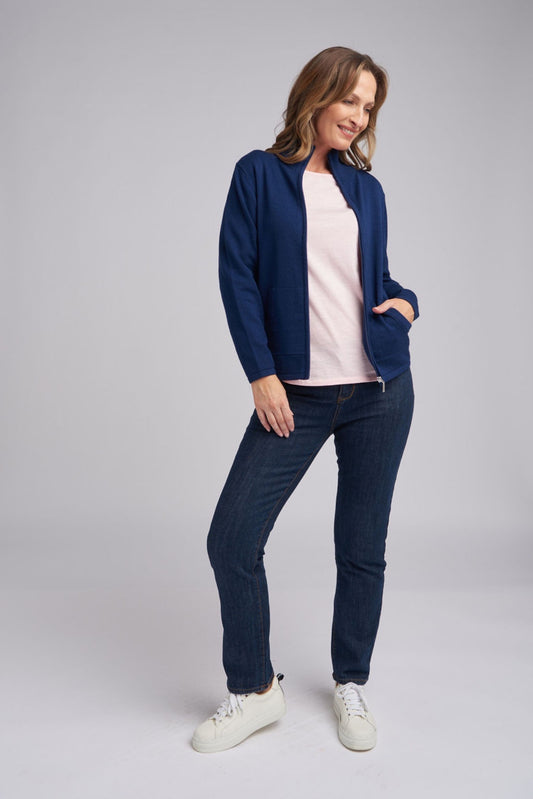 Goondiwindi Cotton - Zip Knit Cardigan Bright Navy | G7037M