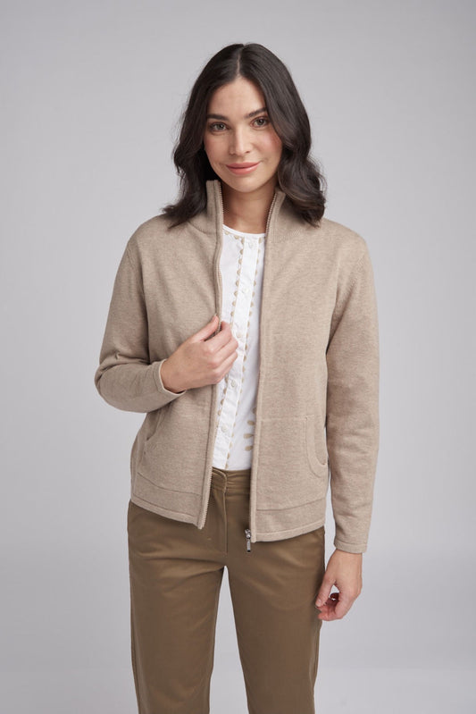 Goondiwindi Cotton - Zip Knit Cardigan Oatmeal | G7037M
