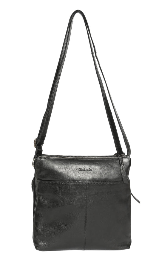 Modapelle - Soft Leather Double Zip Crossbody / 7764 BLACK