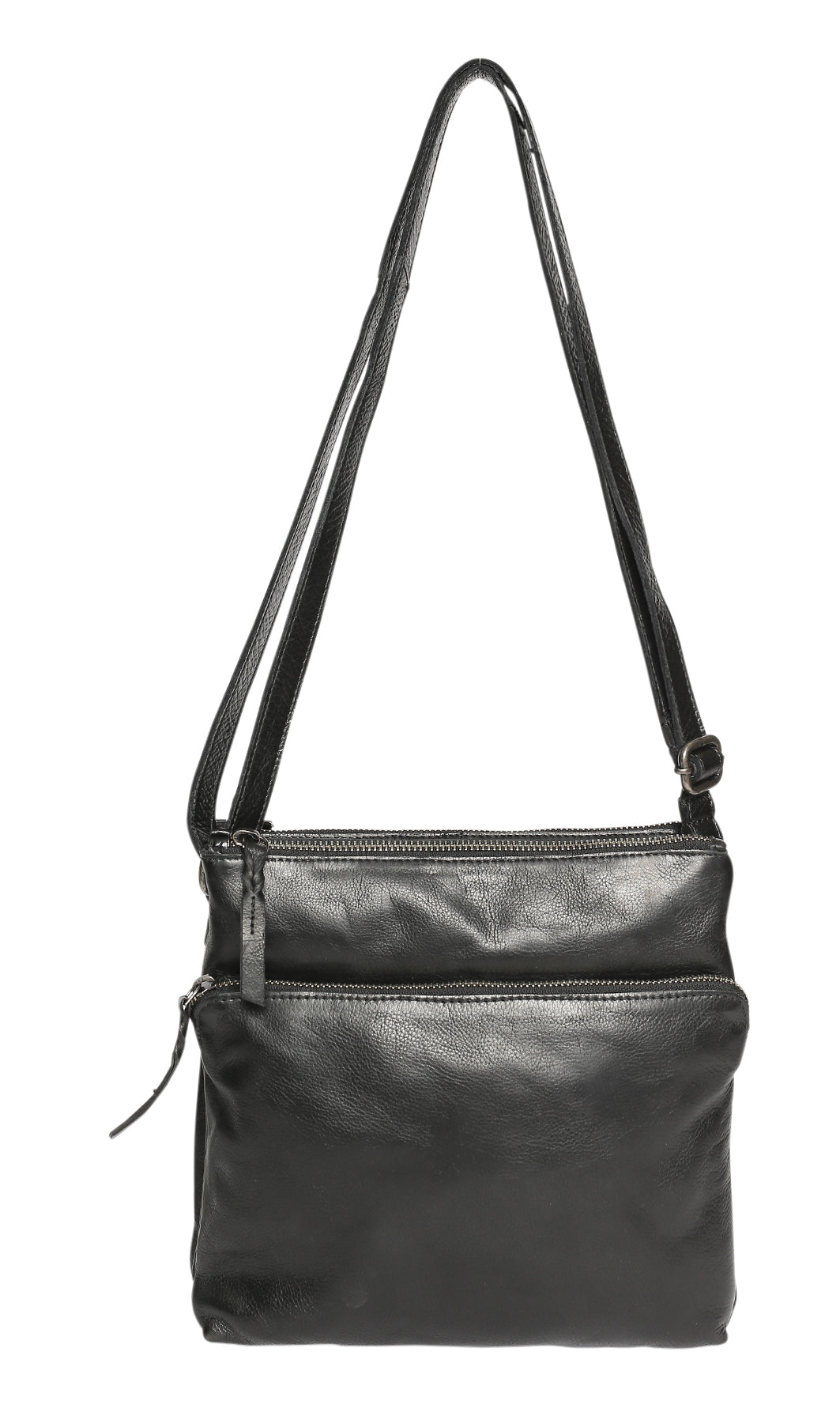 Modapelle - Soft Leather Double Zip Crossbody / 7764 BLACK