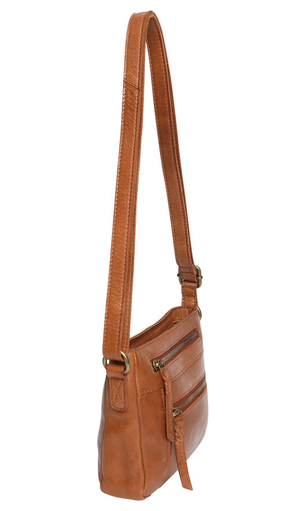 Modapelle - Vintage Leather Multi-Zip Crossbody / 7845 TAN