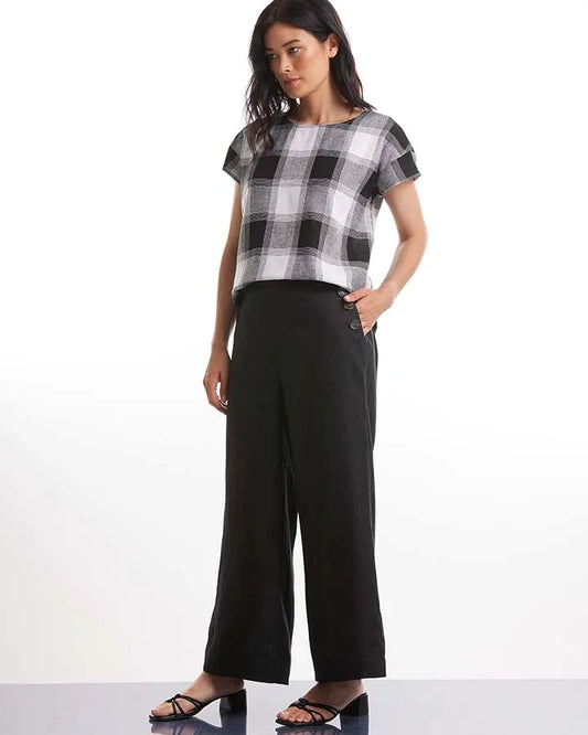 Marco Polo - 3/4 Button Linen Pant Black | MP48219
