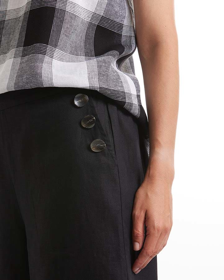 Marco Polo - 3/4 Button Linen Pant Black | MP48219