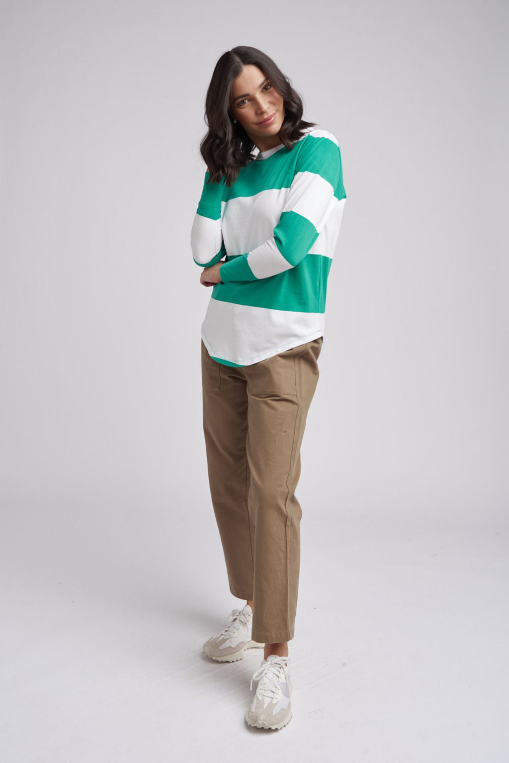 Cloth Paper Scissors - Stripe Crew Neck Tee Green/White | C1371