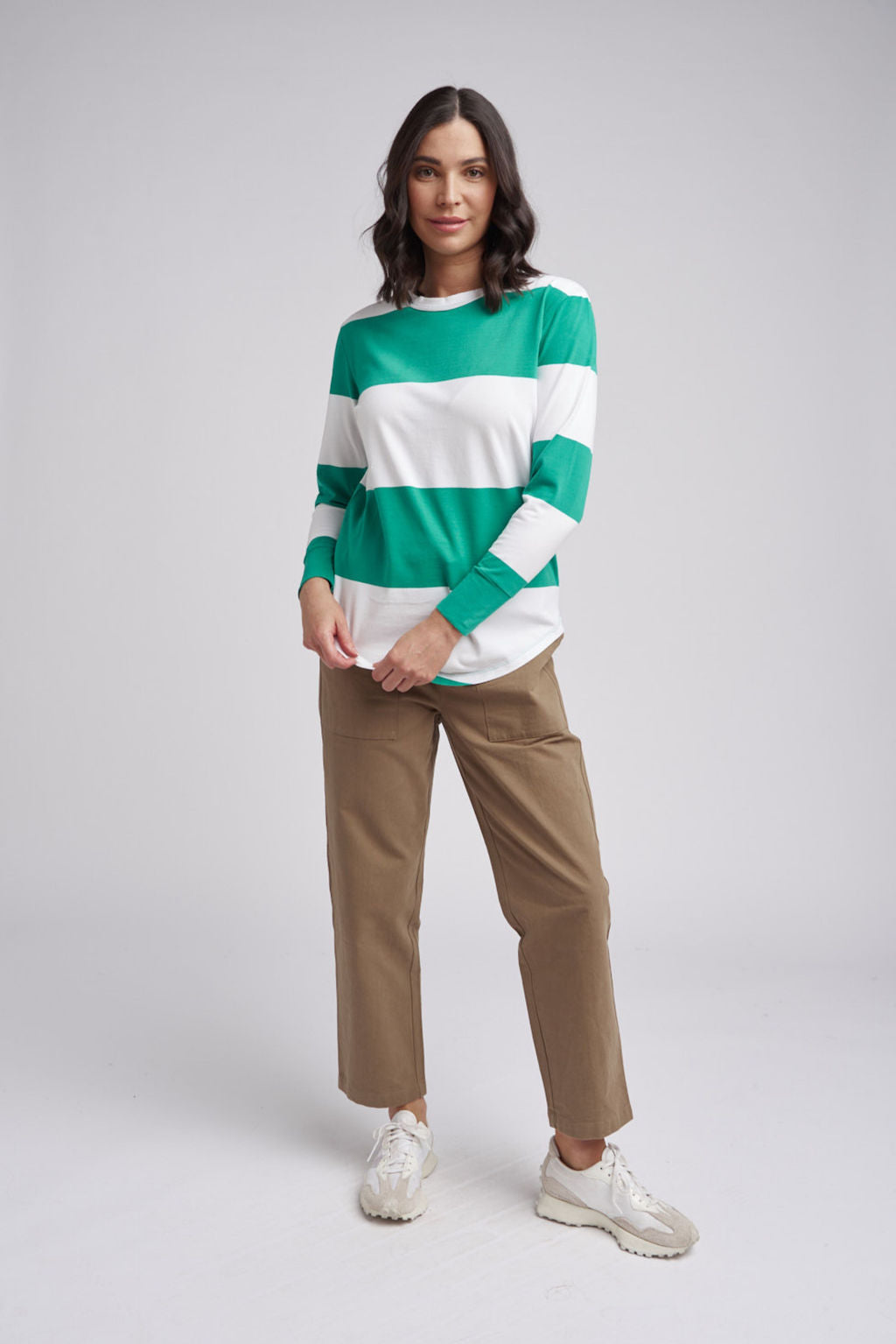 Cloth Paper Scissors - Stripe Crew Neck Tee Green/White | C1371
