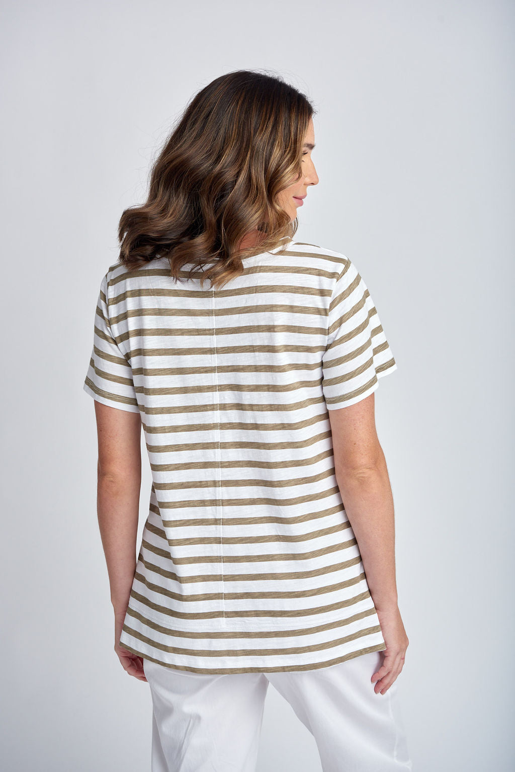 Cloth Paper Scissors - Stripe Crew Neck Tee White/Twig | CPS1386