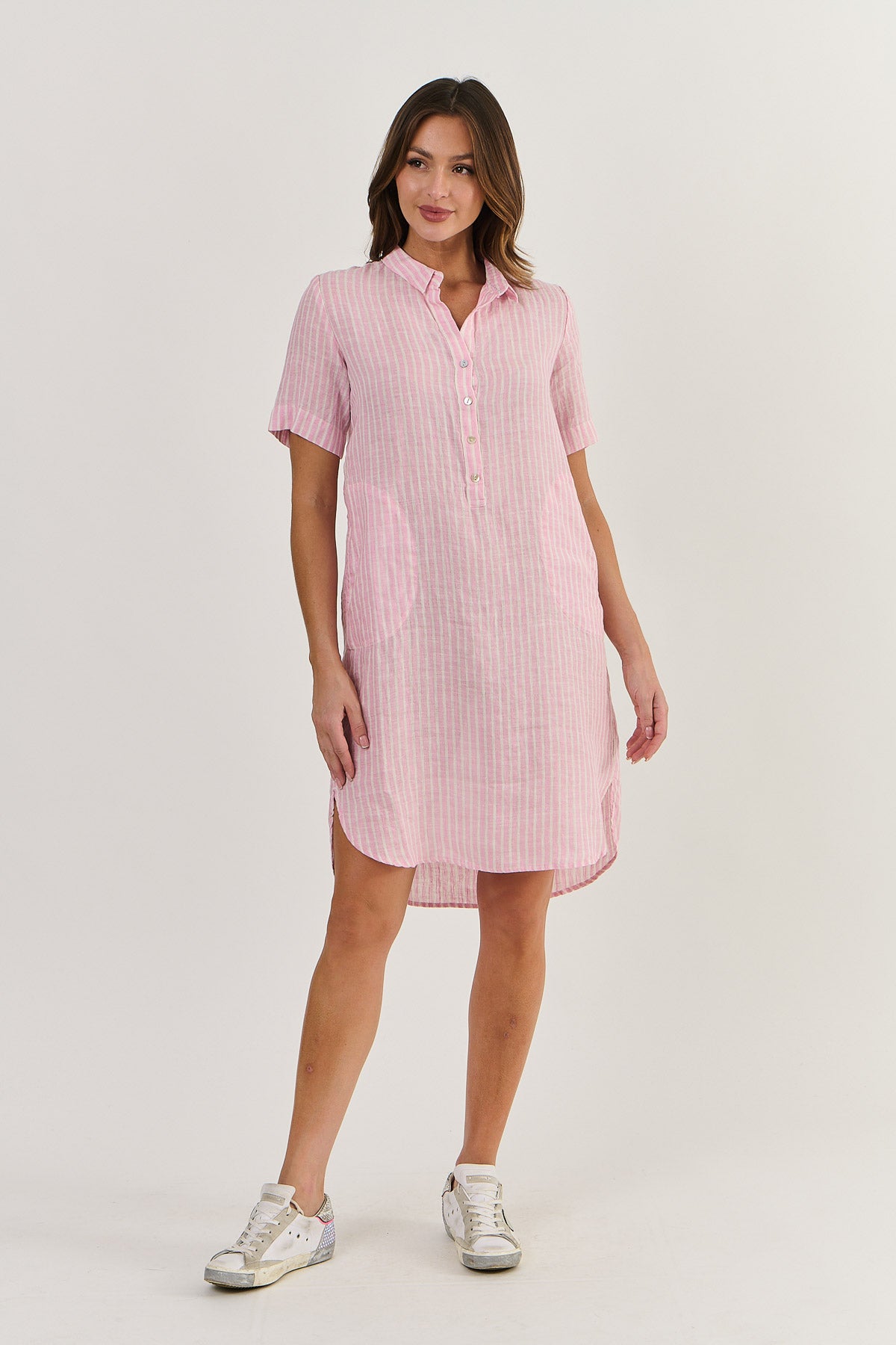 Enveloppe - Linen Boyfriend Dress - Rayure Pastel ENVD-084