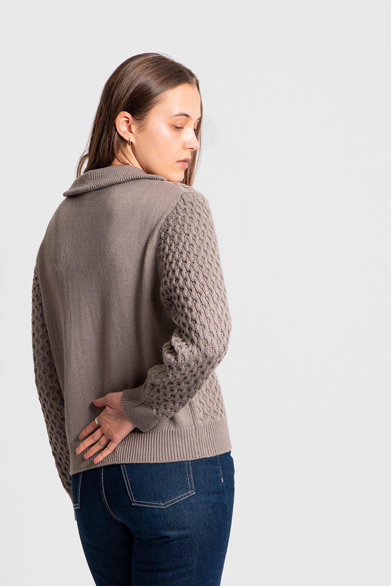 Fields Knitwear - Aran Honeycomb Quarter Zipper FK6032