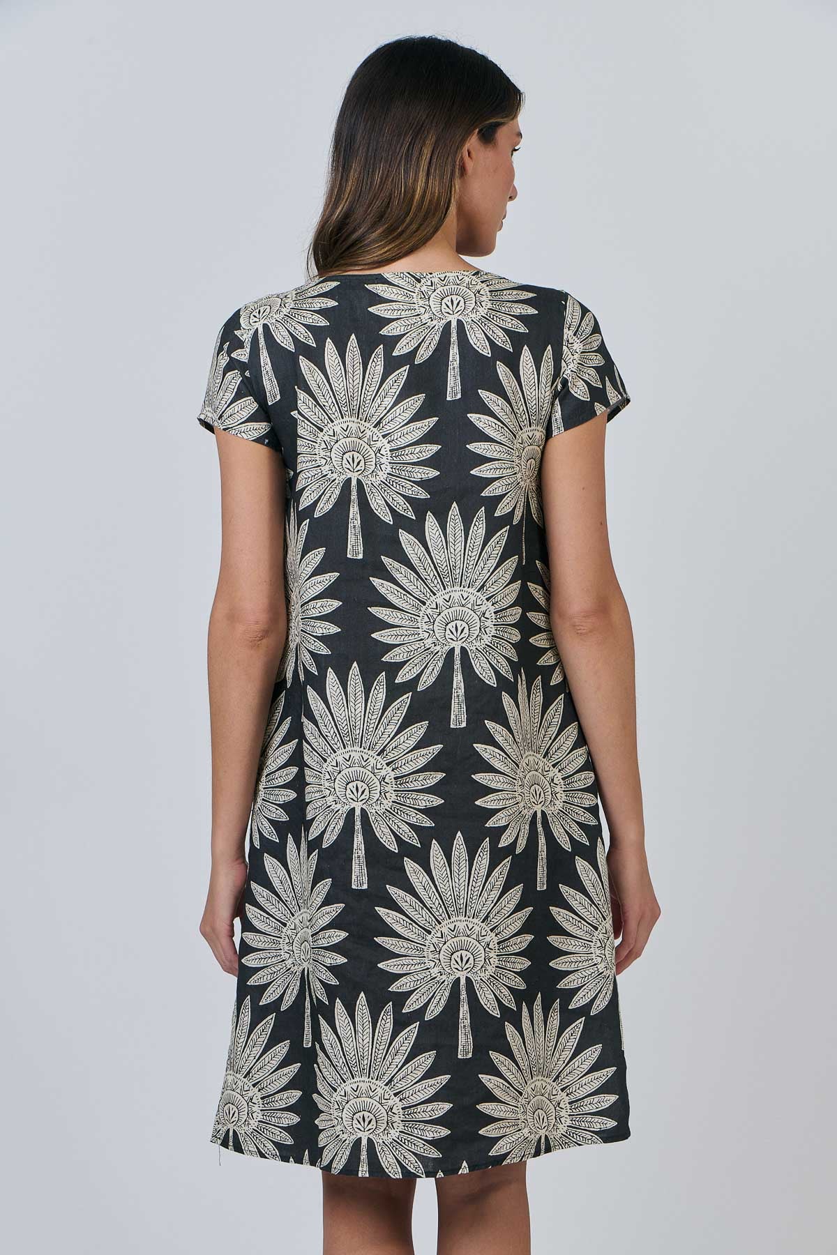 Naturals - Date Palm Print Linen Dress / GA237