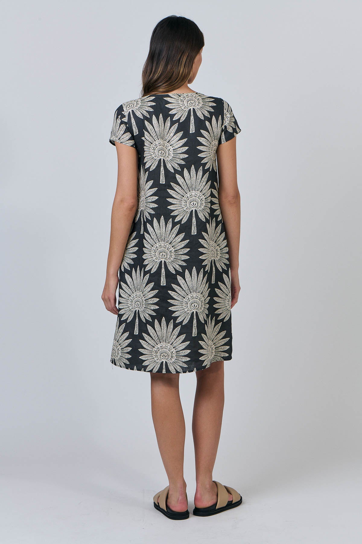 Naturals - Date Palm Print Linen Dress / GA237