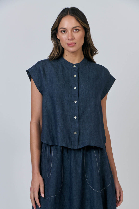 Naturals - Band Collar Linen Shirt GA429