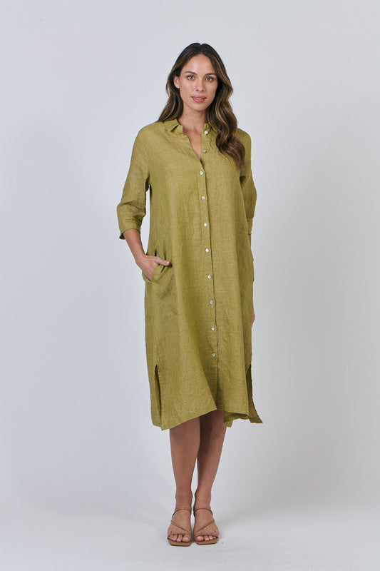 Naturals - Linen Shirt Midi Dress GA442