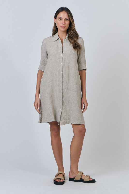 Naturals - Linen Collared Midi Dress / GA513