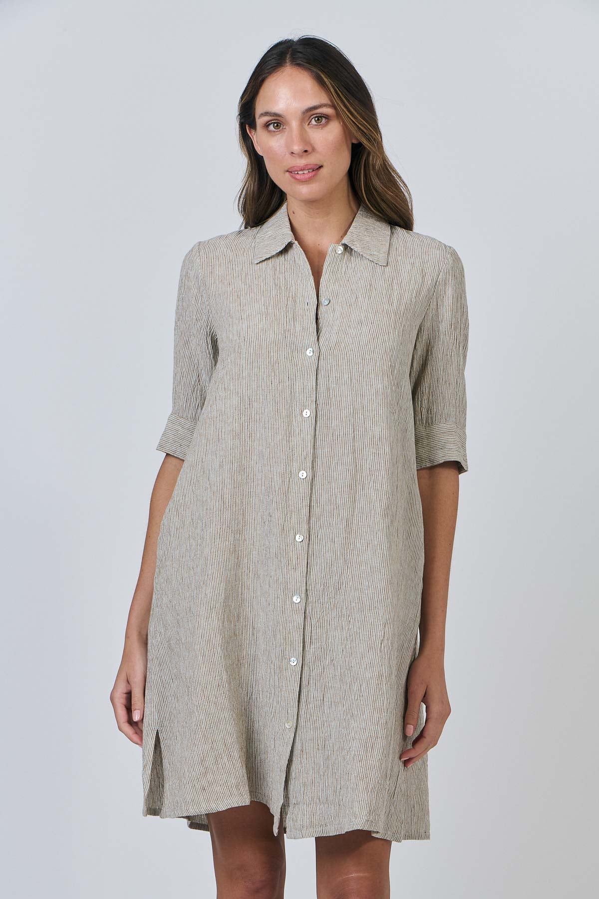Naturals - Linen Collared Midi Dress / GA513