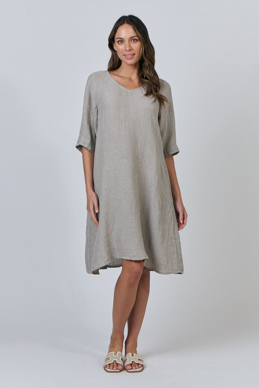 Naturals - Linen V-Neck Dress GA526