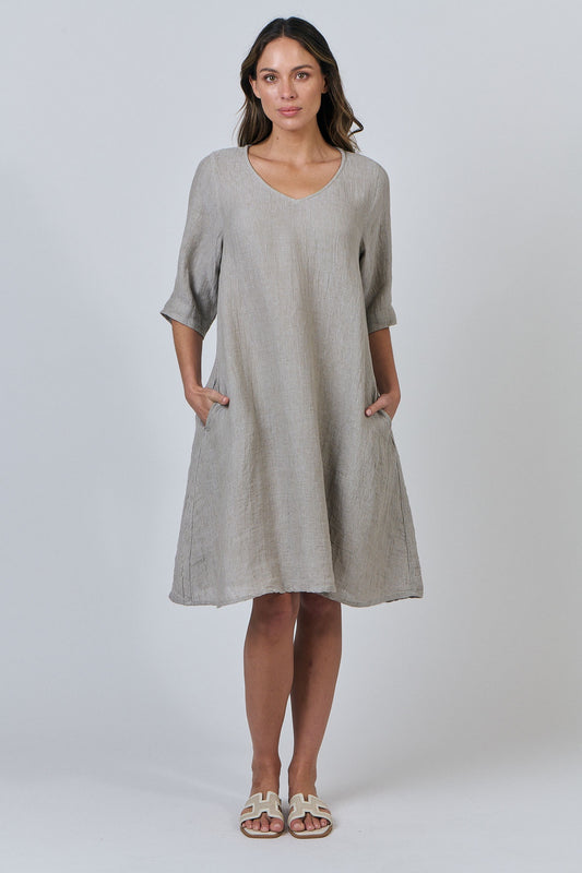 Naturals - Linen V-Neck Dress GA526