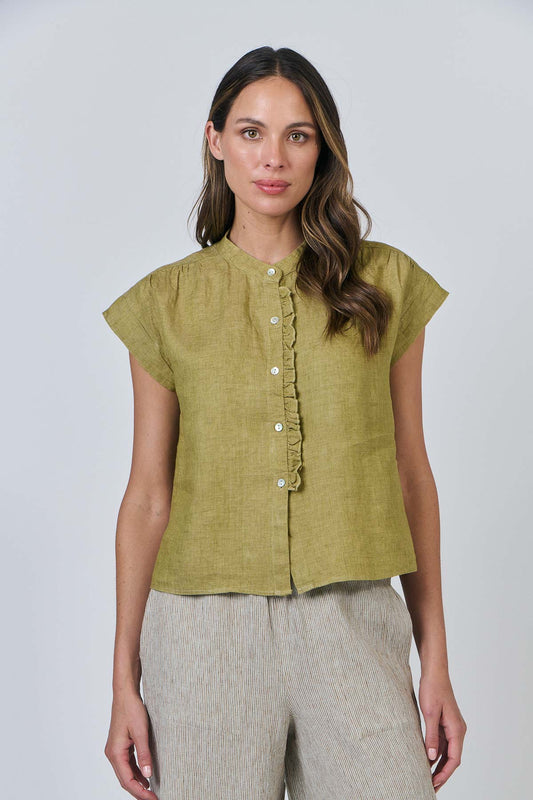 Naturals - Linen Ruffle Placket Blouse GA592