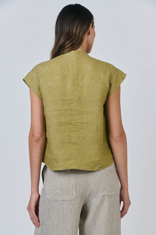 Naturals - Linen Ruffle Placket Blouse GA592