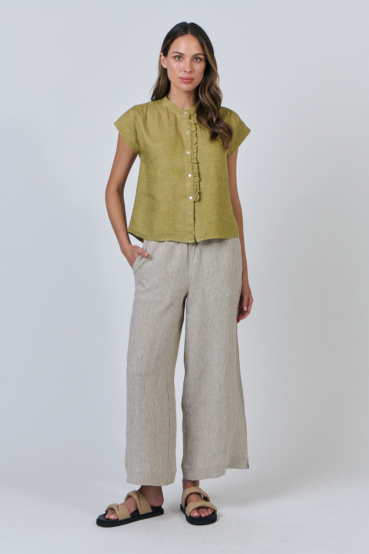 Naturals - Linen Ruffle Placket Blouse GA592