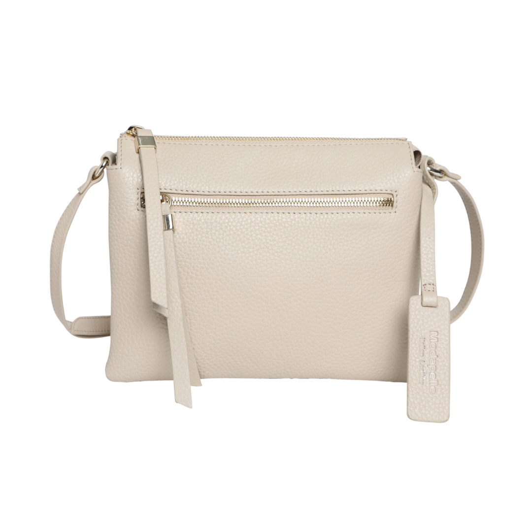Modapelle - Cow Leather Multi Compartment Cross Body Bag in Ivory | Moda6711