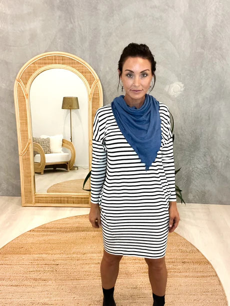 Lou Lou - Turner Dress Grey Marle & Black Stripe | LOU19NB065