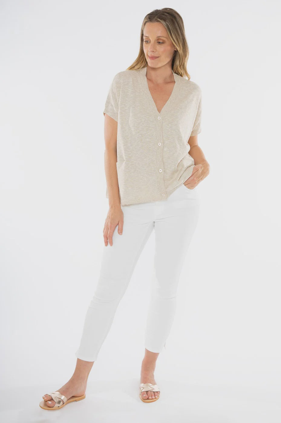 Jump - Button Thru Vest Flax | J1008A