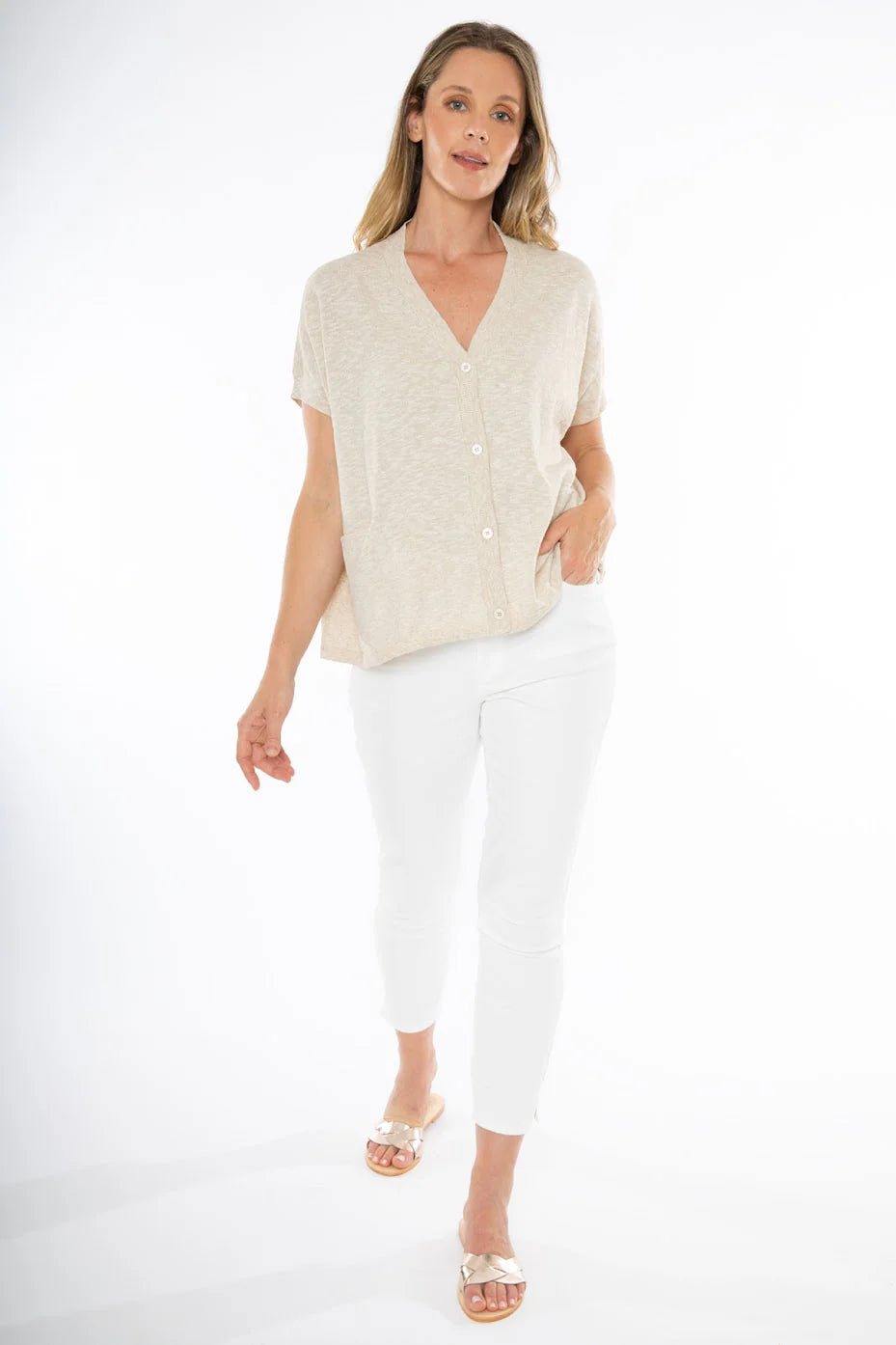 Jump - Button Thru Vest Flax | J1008A