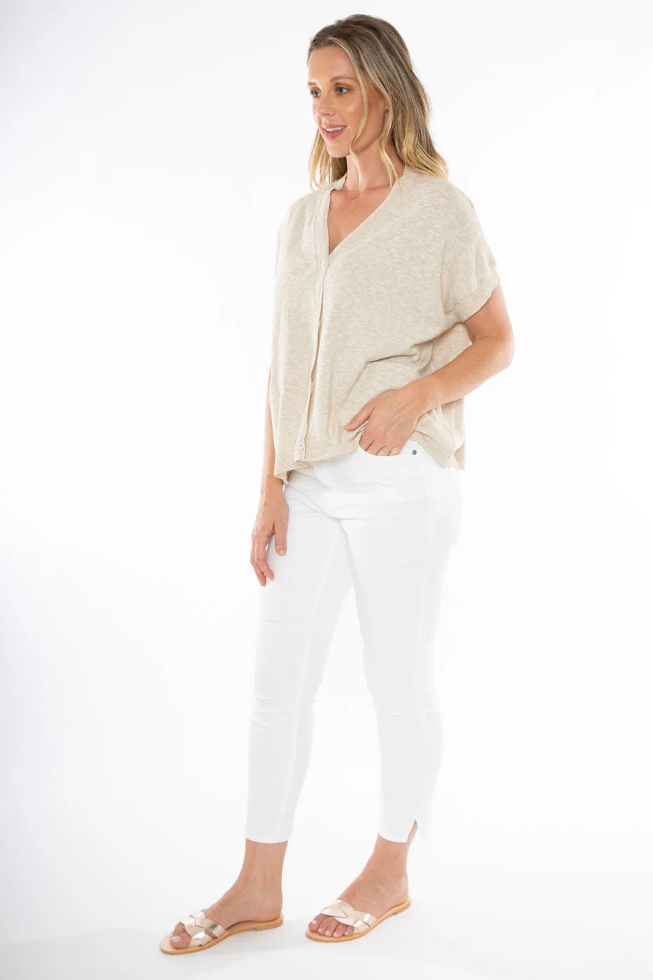 Jump - Button Thru Vest Flax | J1008A