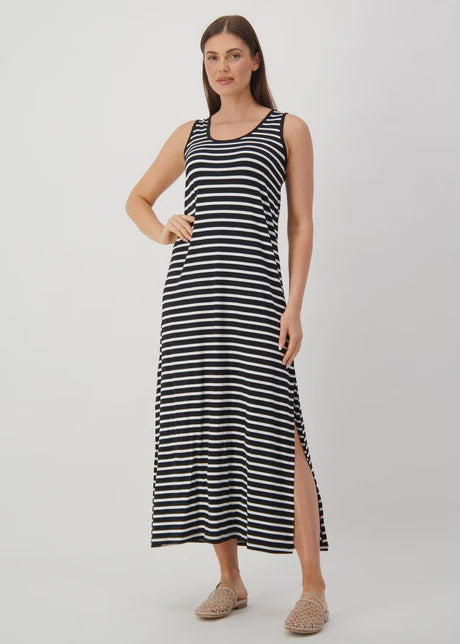 Lou Lou - Janet Bamboo Maxi Dress Black White Stripe | 16NB005