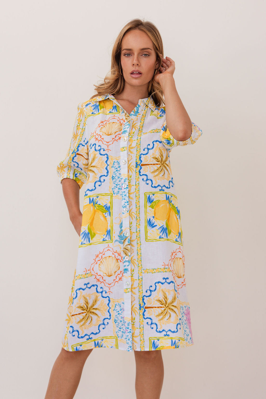 Kaleido - 100% Linen Shirtmaker Dress K82