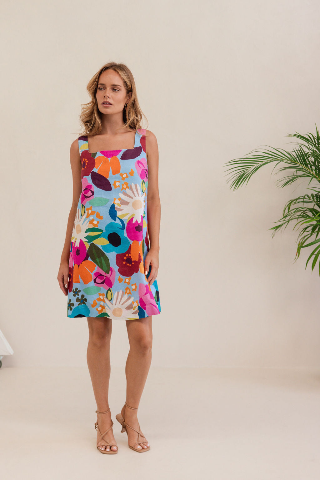 Kaleido - 100% Linen Square Nk Shift Dress K92