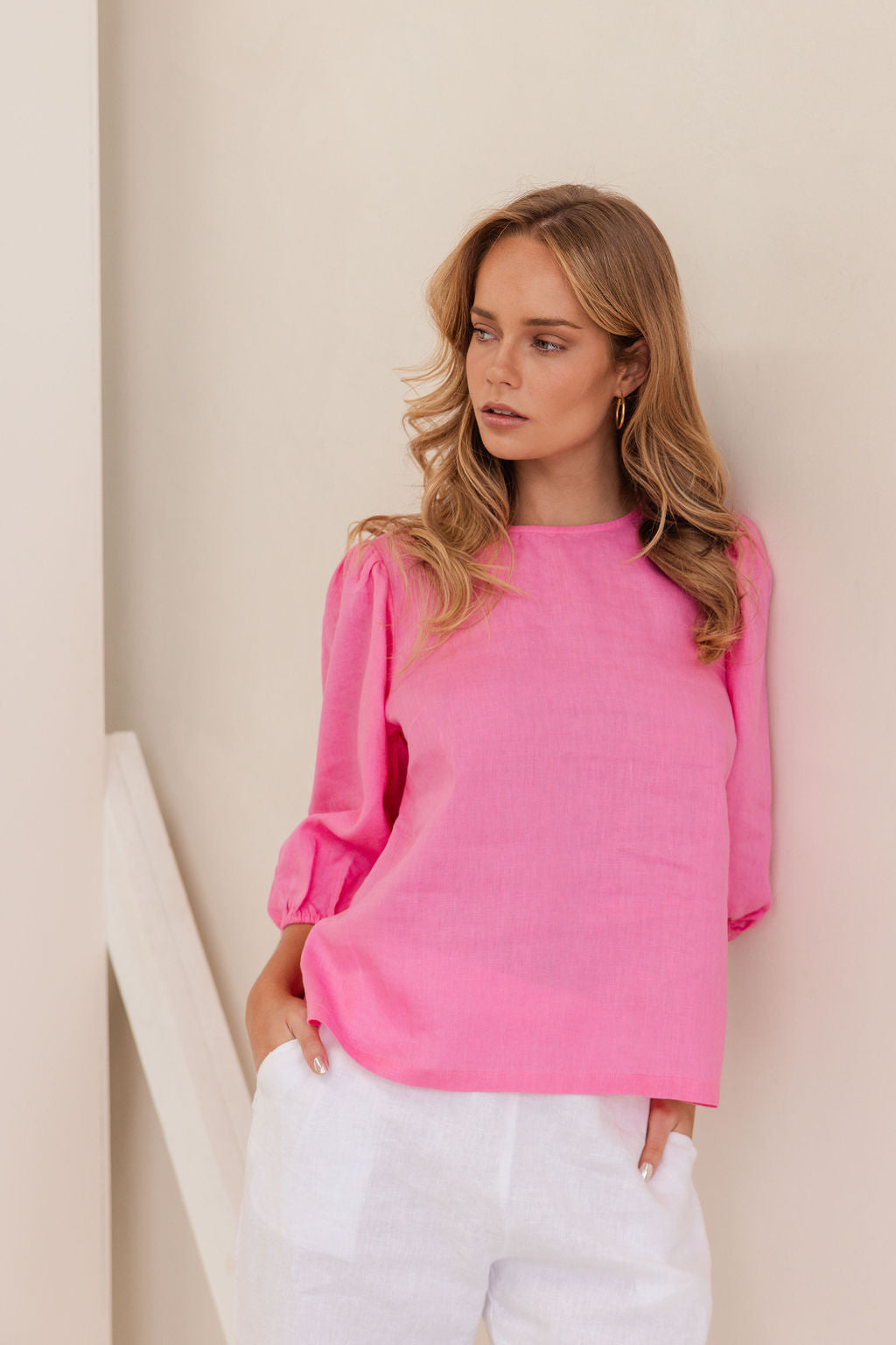 Kaleido - 100% Linen Elbow Sleeve Top KK99