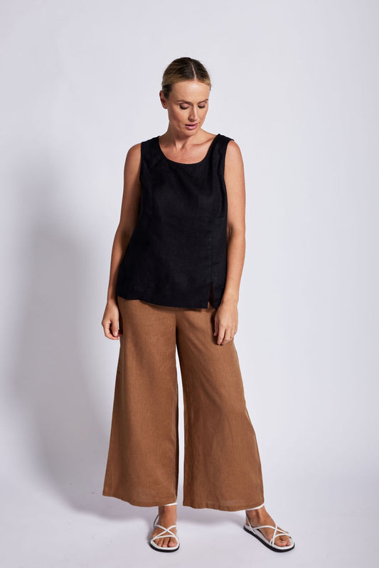 See Saw - 100% Linen Shell Top Black | SS10B