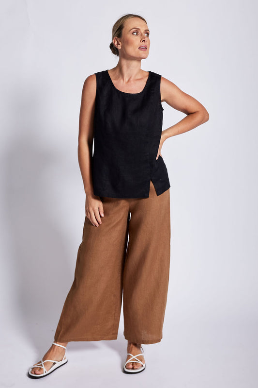 See Saw - 100% Linen Shell Top Black | SS10B