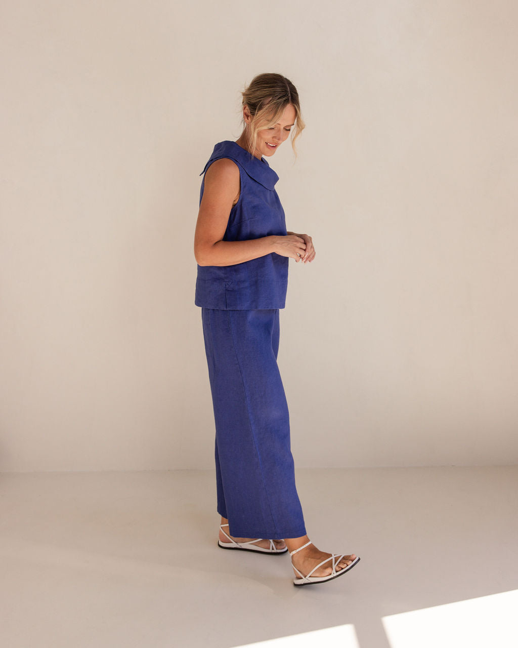 See Saw - 100% Linen Btn Back Cowl Nk Top SS323D