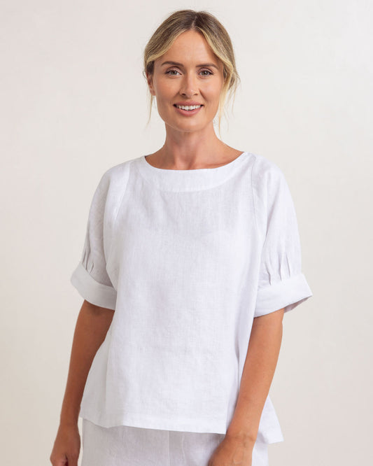 See Saw - 100% Linen Cuff Sleeve A Line Top SS326