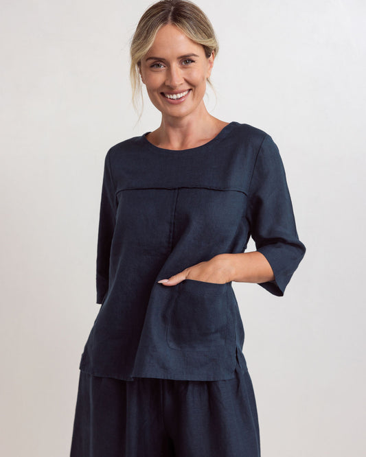 See Saw - 100% Linen 3/4 Sleeve Top SS327