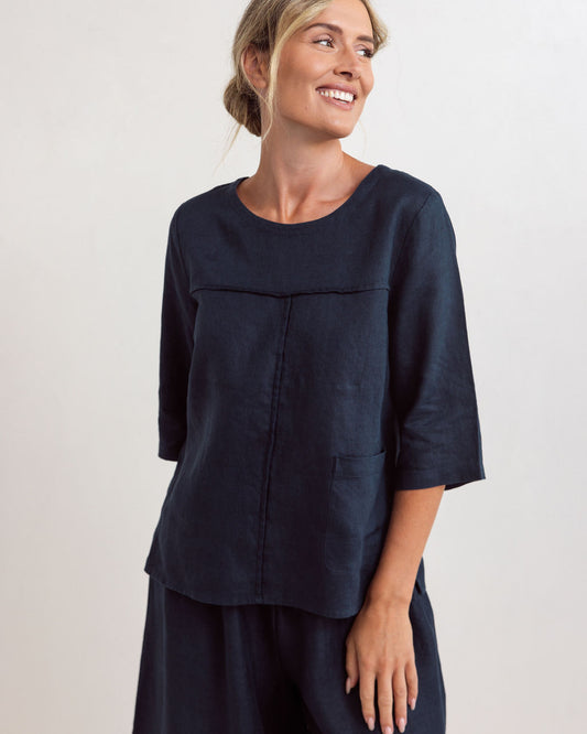 See Saw - 100% Linen 3/4 Sleeve Top SS327