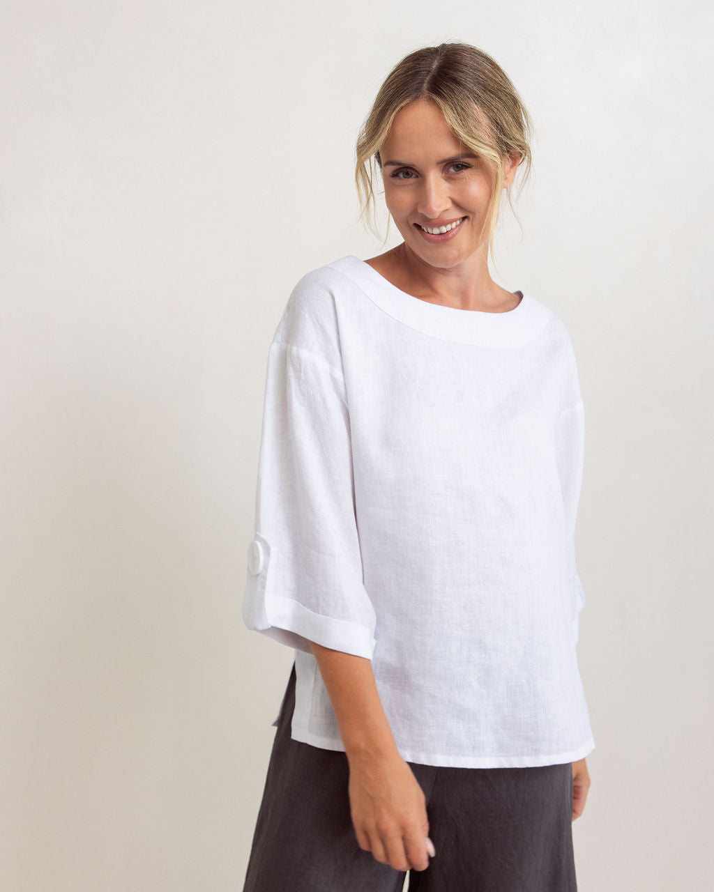 See Saw - 100% Linen 3/4 Sleeve Top SS329W