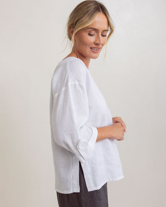 See Saw - 100% Linen 3/4 Sleeve Top SS329W