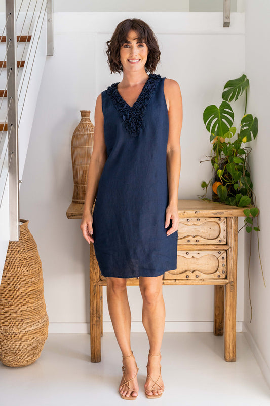 See Saw - 100% Linen SL Ruffle Front Dress SS340