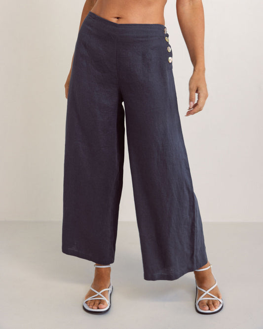 See Saw - 100% Linen Palazzo Pant Navy SS364