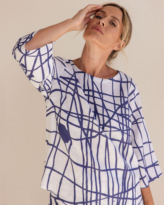 See Saw - 100% Linen 3/4 Sleeve Top SS402D/W