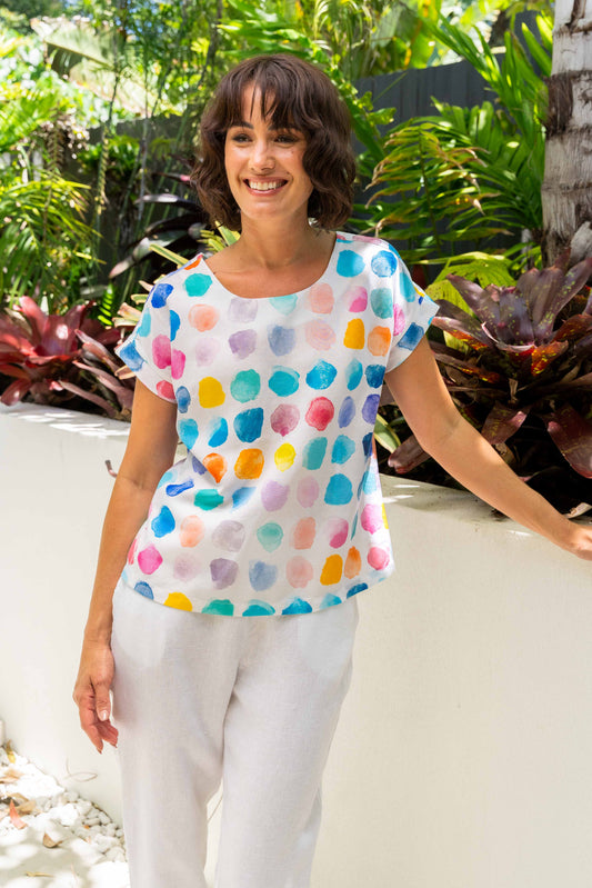 See Saw - Linen Blend Cap Sleeve Top SS448