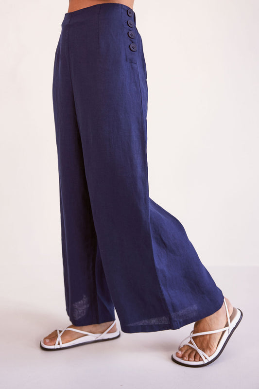 See Saw - 100% Linen Palazzo Pant Navy | SS364N