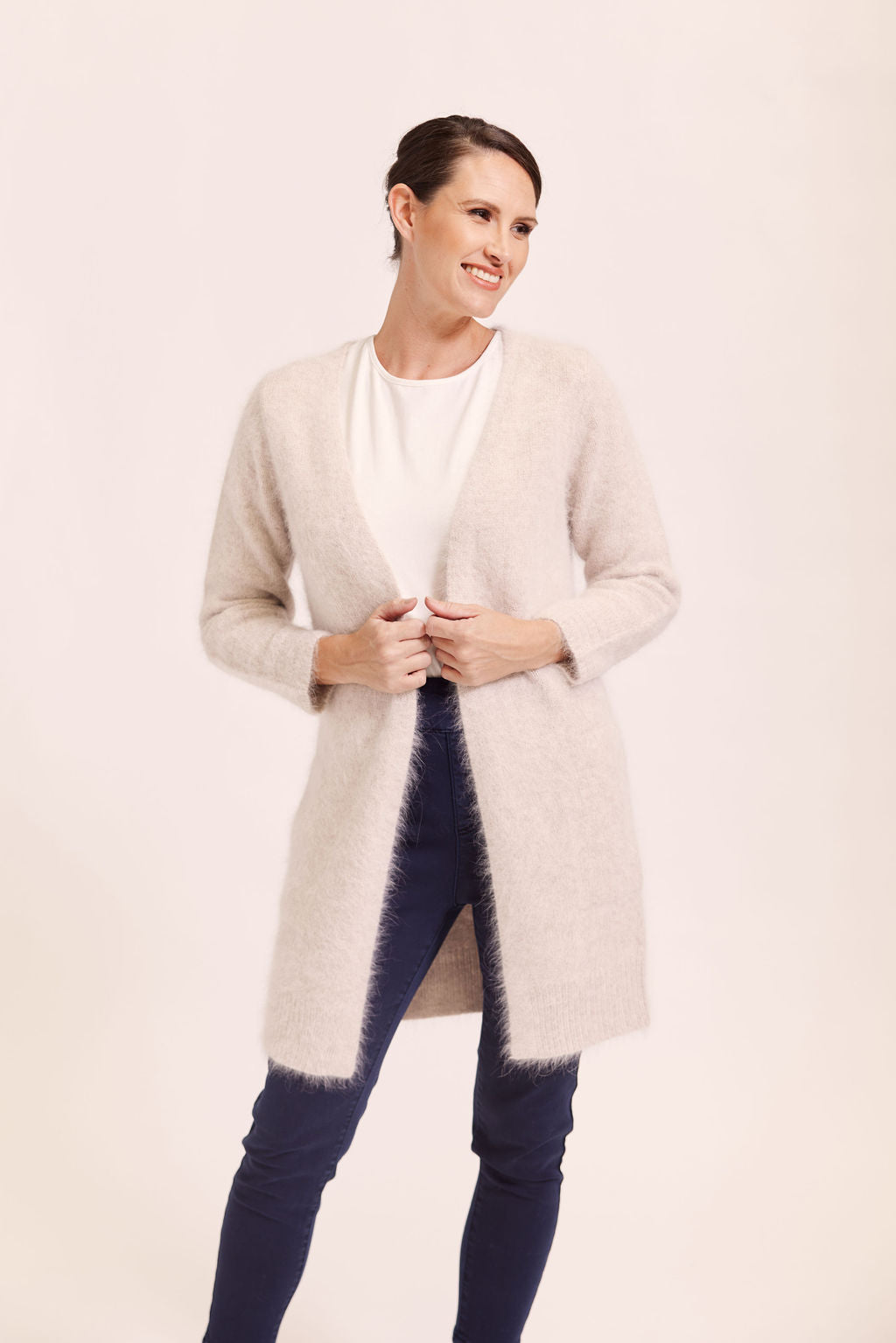 See Saw - Angora Blend L/L Cardi Oatmeal | SW1044