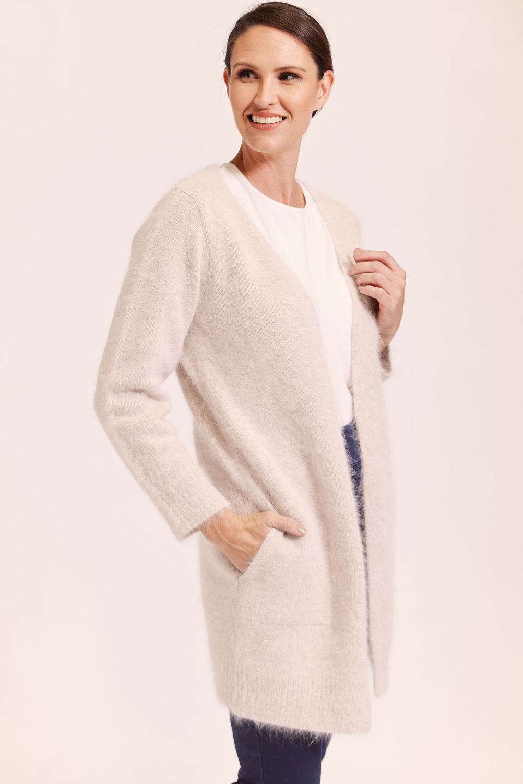 See Saw - Angora Blend L/L Cardi Oatmeal | SW1044
